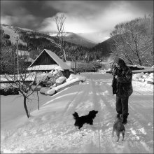 Karpaten, ein Mann und 2 Hunde / .......