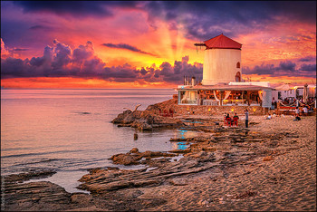  / Windmill, sea, sunset