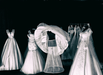the balcony of desarctions / conceptual image with many bride suits