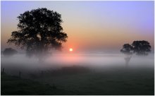 This morning 5 am. / This morning the colors of the sunrise in the morning fog.