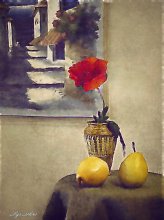 Mit einer Mohnblume und Birnen. / ........................