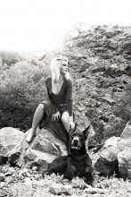 In Rocks / lady & dog in rocks