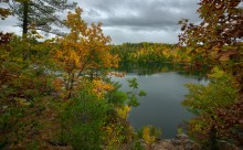 Pink Lake / Pink Lake is a meromictic lake located in Gatineau Park, Quebec, Canada. During the summer, the surface of the waters are a deep green due to the abundance of algae in the water. The lake is in danger of eutrophication due to human activities. Park management forbids swimming in the lake, walking domestic animals near it, straying from the wooden boardwalk for sight-seers, and throwing stones into the lake.