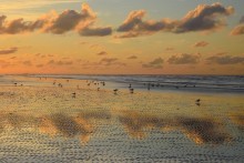 Sunset on the beach. / North Sea in Belgium.