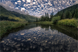 Schäfchenwolken / Schäfchenwolken Spiegelung im Eselsgraben in der Steiermark.