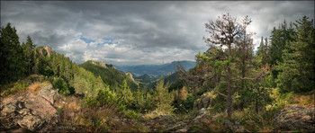 Waiting for the Miracle / Approaching rainy evening. Wind combing the forest in rare sunshine and the shadows of the olden clouds descend into the valley, preparing to absorb the life-giving moisture, to rise with it to the sky and again reborn, repeating its karmic circle ...
This artwork is also available in the spherical panorama technique here:
https://www.360cities.net/profile/awesome/image/overcast-mountain-landscape-neviasta-mount-smolyan-bulgaria
The native resolution 18262 x 7701px is available by special request.
Shooting and processing method: stitching panoramic, 2 rows of 8 photos with overlapping, HDR from 5 steps exposure bracketing.