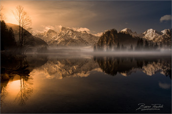 Goldener Morgen am Almsee / Ein Windstiller Morgen am Almsee in Oberösterreich.