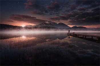 Der Fischer am See / An einen kleinen See in Kärnten.
Composing mit Pinselwerkzeuge in PS6