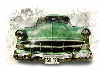 '54 Chevy / Front view of a 1954 Chevy with it's classic chrome grill and bumper (or fender in USA).
