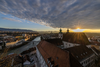 Steyr / Kurz vor Sonnenuntergang in Steyr