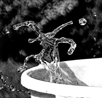 Water Elf / A nimble creature with a long braid hopping toward freedom