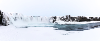 Godafoss Waterfall Winter Landscape / Godafoss Waterfall Winter Landscape in Skalfandafljot, Iceland, North Europe