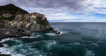 Manarola landscape Cinque Terre Italy / Manarola landscape on a cloudy summer day, Cinque Terre, Italy