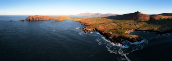 ...in sunset tones... / Sybil Head &amp; Dingle Peninsula coast from above at sunset, Kerry, Ireland