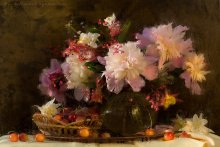 Still life with peonies and cherry. / ***