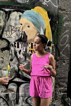 Girl with a Pearl Earring / Girl in San Paolo, Brazil in front of graffiti