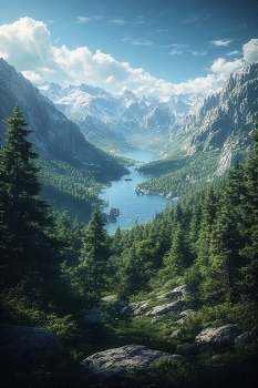 landscape photography NFT for sale high quality / Landscape photography NFT for sale high quality: a serene alpine valley where a winding lake glitters between snow-capped peaks and a dense pine forest under a bright blue sky. Crisp mountain light, cool blues and deep evergreen tones evoke calm, wilderness, and the quiet pull of adventure in pristine natural beauty. Ideal for collectors seeking high-resolution nature stock photos and nature landscape photography for sale with a clean, modern look.

• Digital landscape photography NFT (no physical item)
• Great for nature-themed digital collections, backgrounds, and visual projects