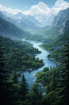 Landscape photography NFT for sale high quality / Landscape photography NFT for sale high quality: a serene alpine valley where a winding lake glints between snow-capped peaks and a deep pine forest under a bright blue sky. Crisp light, cool mountain air, and glassy water create a calm, wilderness-ready mood that feels like the first quiet breath of an adventure. Ideal for collectors seeking high-resolution nature stock photos and nature landscape photography for sale with a clean, gallery-worthy look.

• Digital landscape photography NFT 
• Great for collectors, digital galleries, and nature-inspired spaces