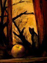 Interior with a cat and an apple / ***