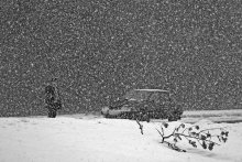 In a snowstorm. / ***