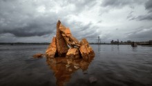 old art craft for Modern city / #cloudy #landscape #riwer #sculpture #stones