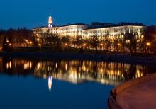 Evening Minsk. View of the street. Communist. / ...