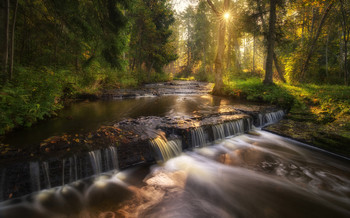 Autumn morning / Stepped cascade waterfall. Estonia