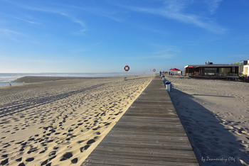 &nbsp; / Praia da Barra city resort at sunset, a famous beach near Aveiro, Portugal
