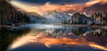 Langzeitbelichtung am Almsee / Morgens am Almsee in Oberösterreich,