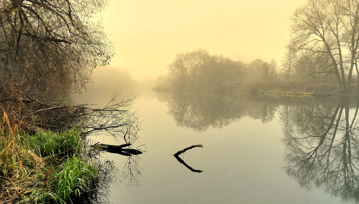Туманный осенний вечер на реке