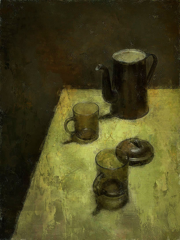 с кофейником и кружками