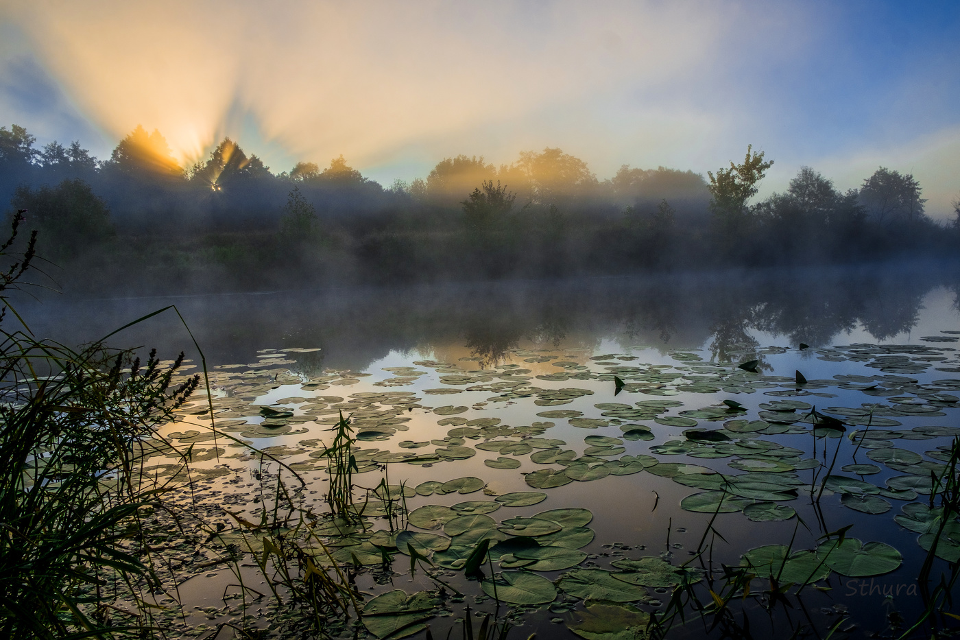 Рассвет на озере.