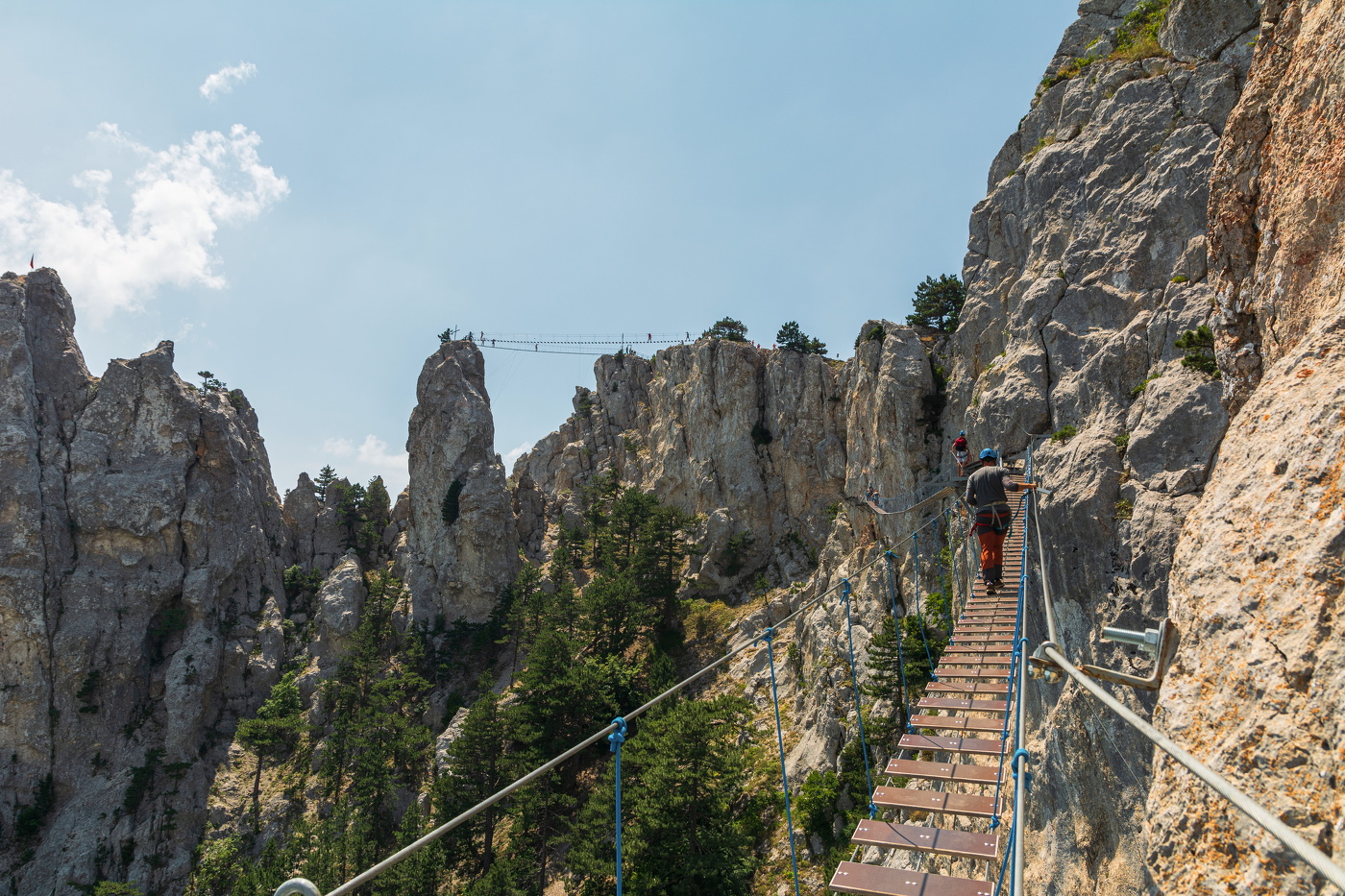 на подвесном мосту