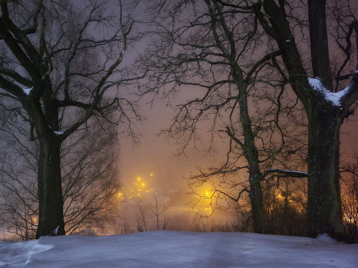 Зимний вечер и туман