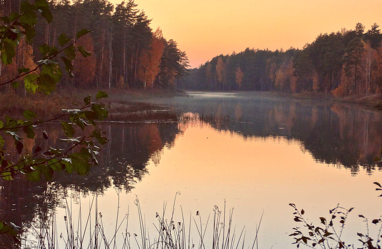 Красивым осенним вечером на озере
