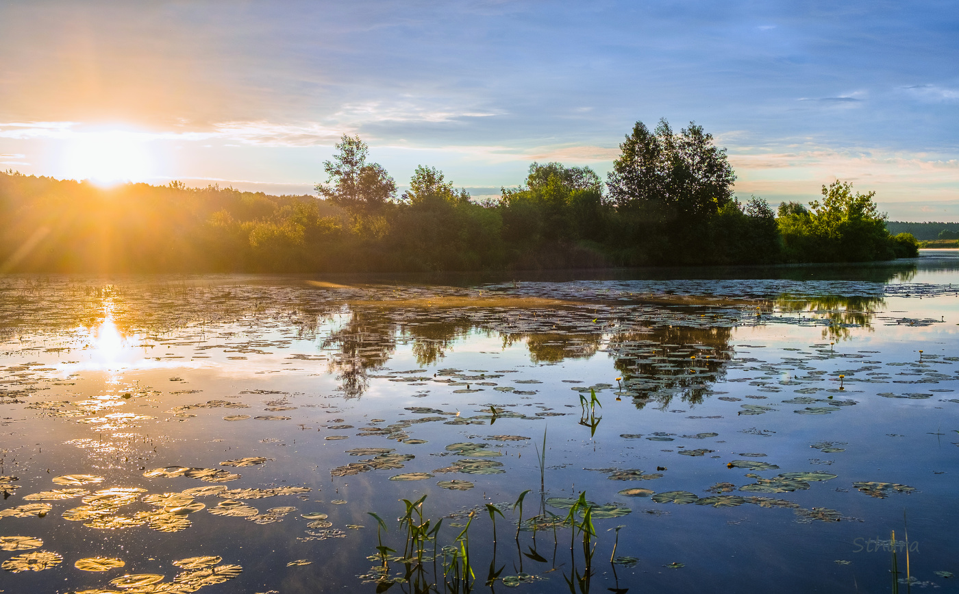 Рассвет на озере.