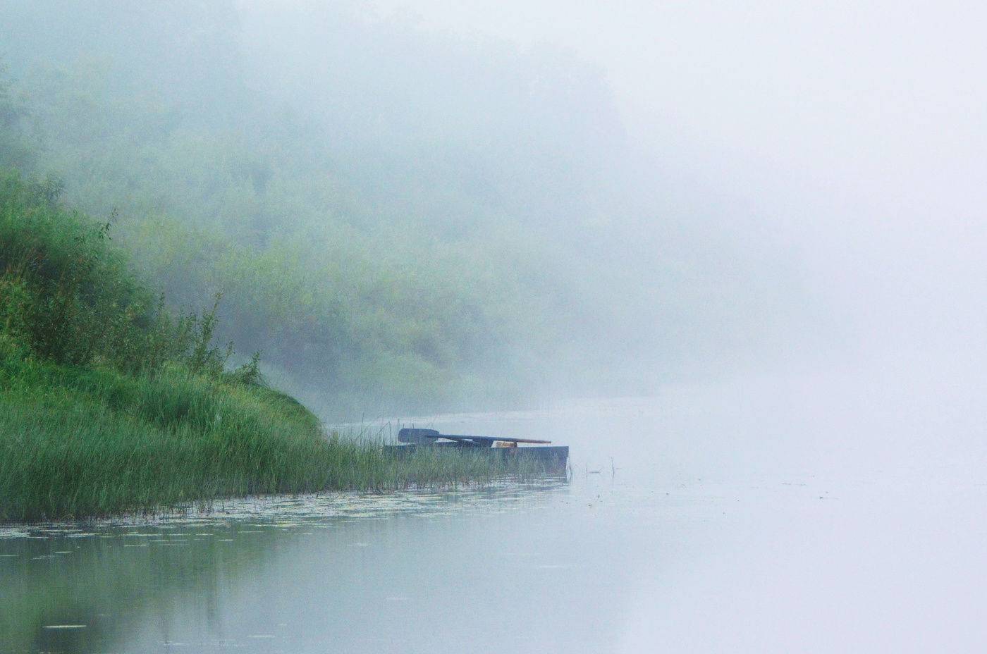 "Туман над водой... Тихо... Только рыба всплеснет..."