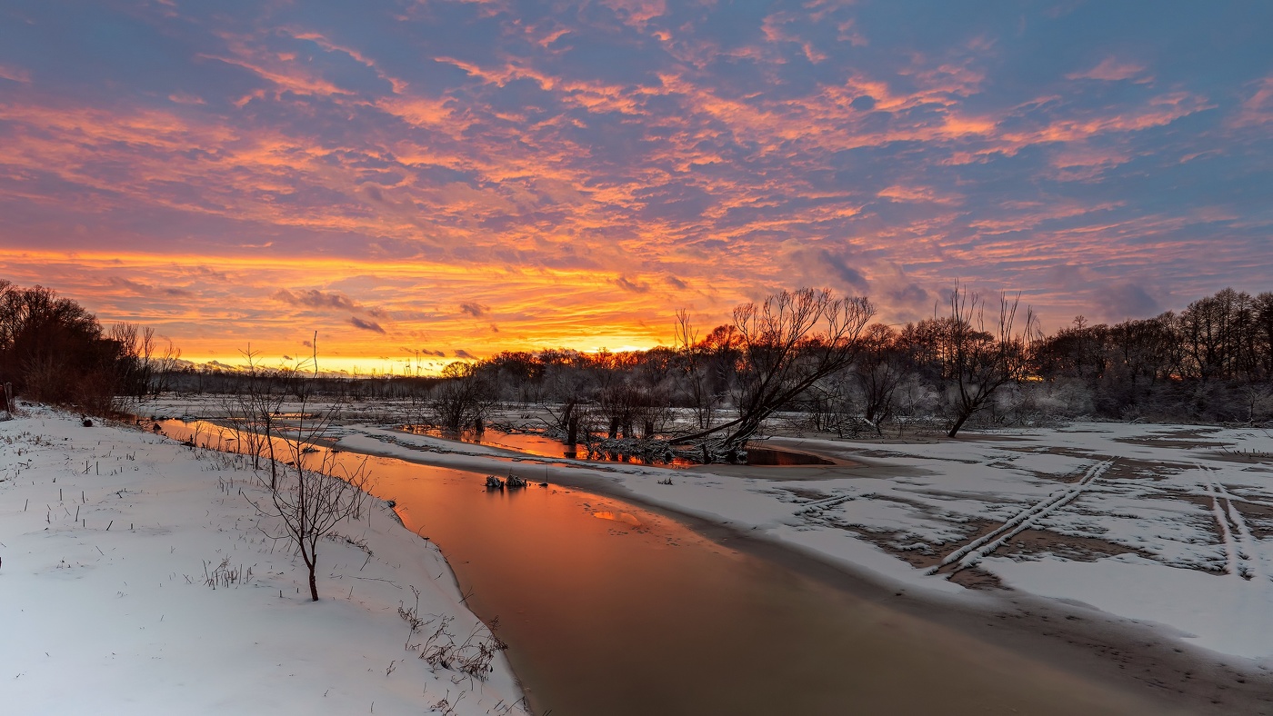 закат 12 марта 2023 г. на реке Малая Курица