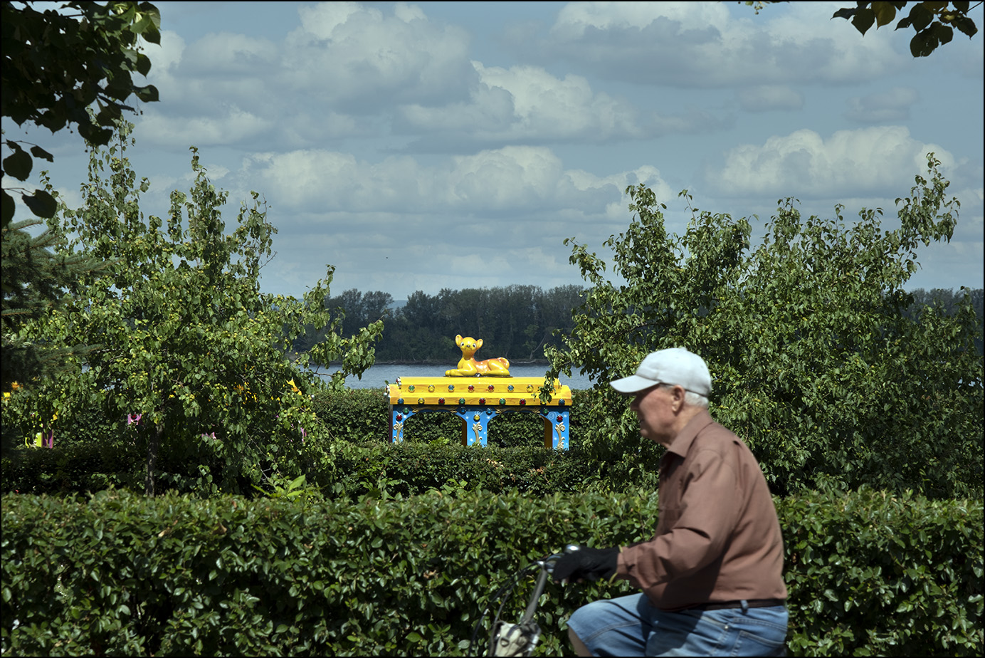 велосипедчик в своей бейсболке мчится на юго-запад прямо по набережной врр