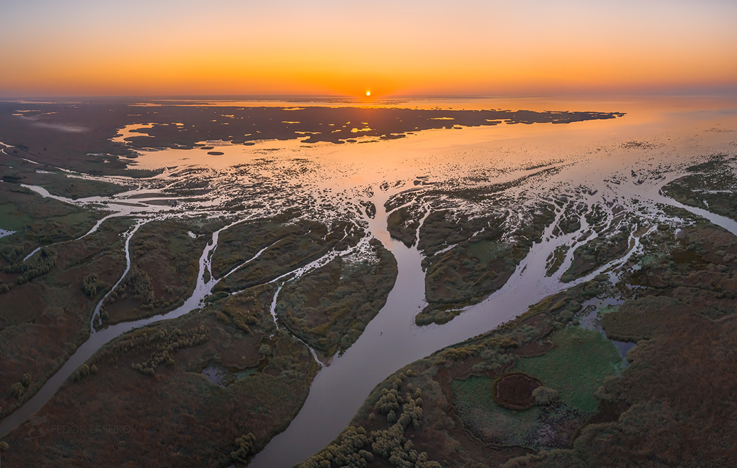 Место впадение реки Волги в Каспийское море