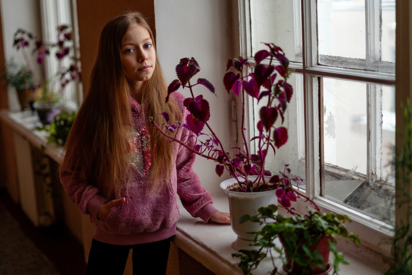 У подоконника с цветами