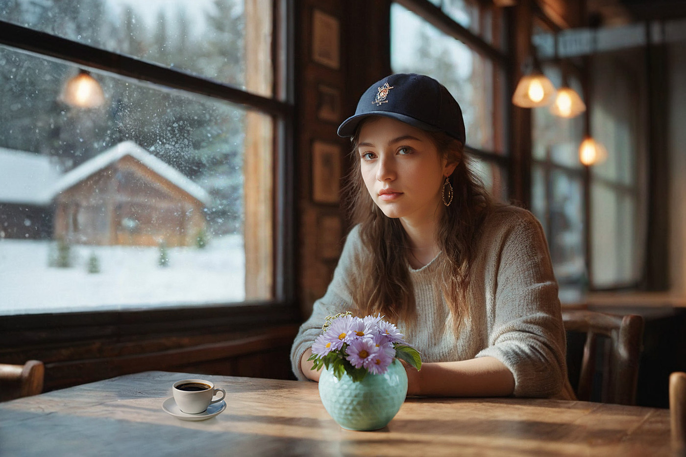 Девушка за столиком.