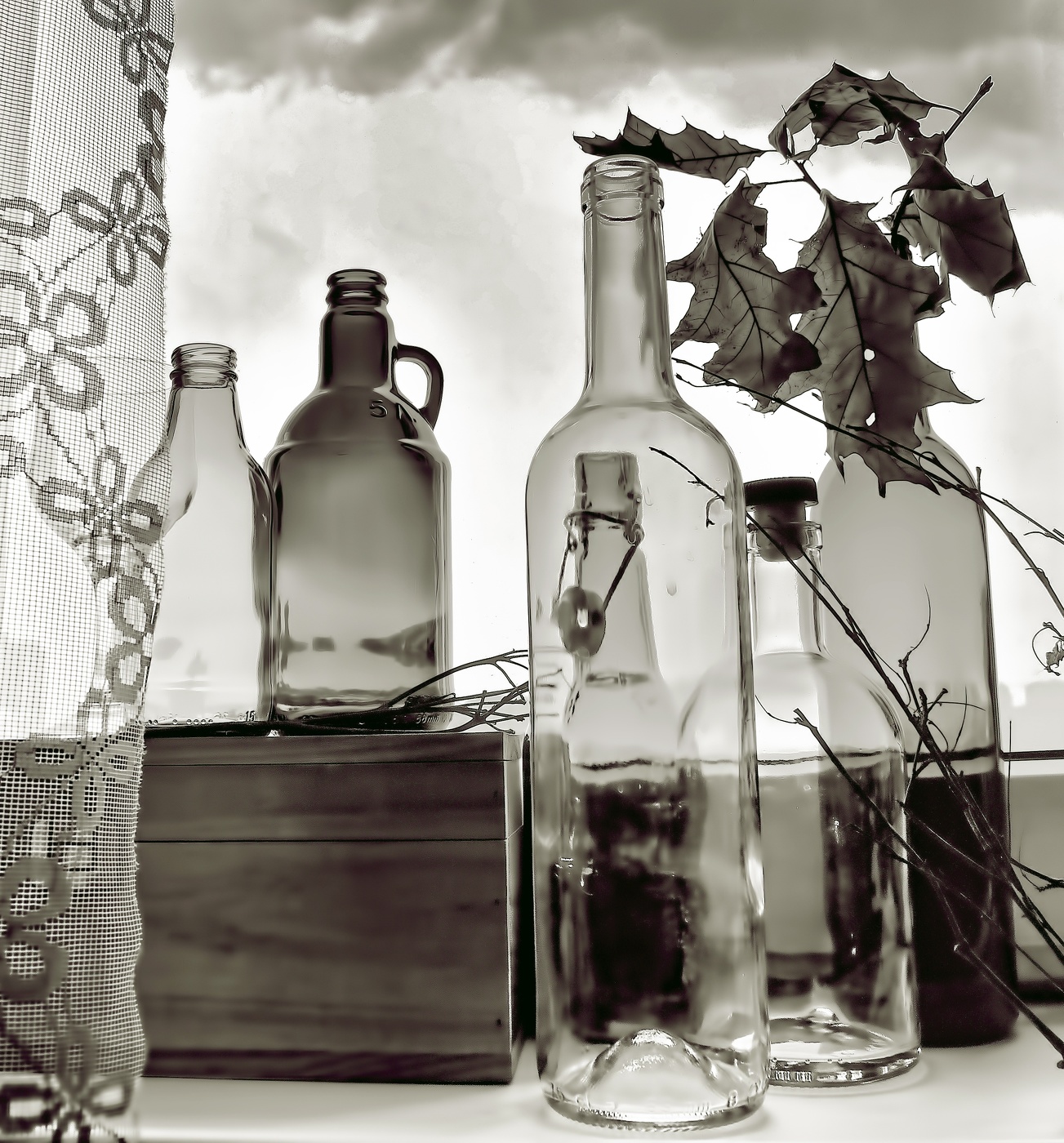 На подоконнике.