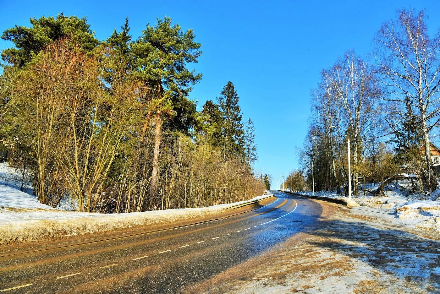 "Снега потемнели синие вдоль загородных дорог ..."