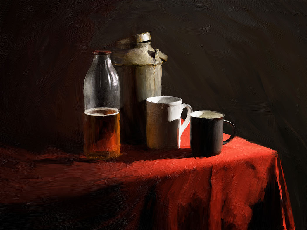 на красной скатерти