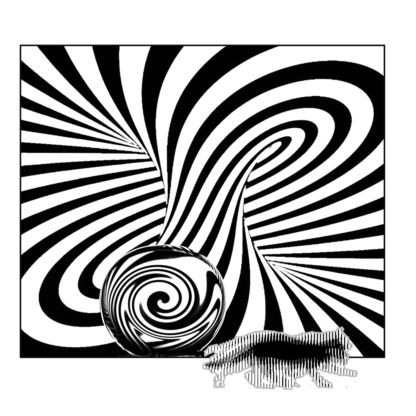 Оммаж.Коллайдер и ,, КОТ Шрёдингера." ( из серии ,, Путешествие стеклянного шара в ОП-АРТ." ).