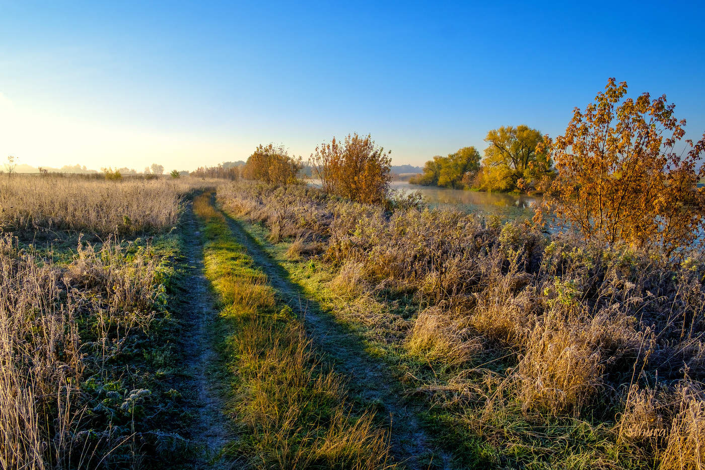 По дороге вдоль озера.