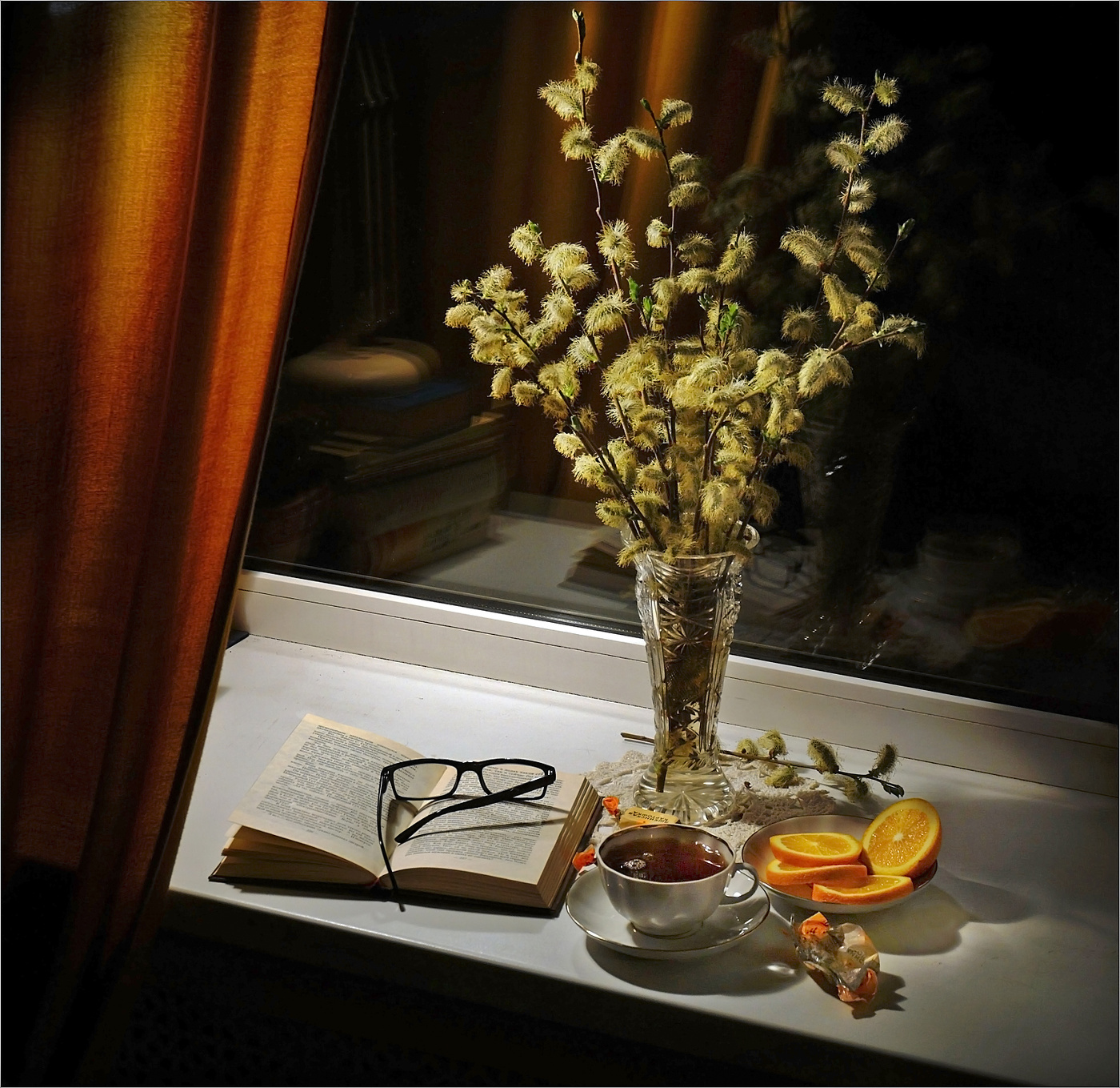 Натюрморт "Вечерний" с вербой