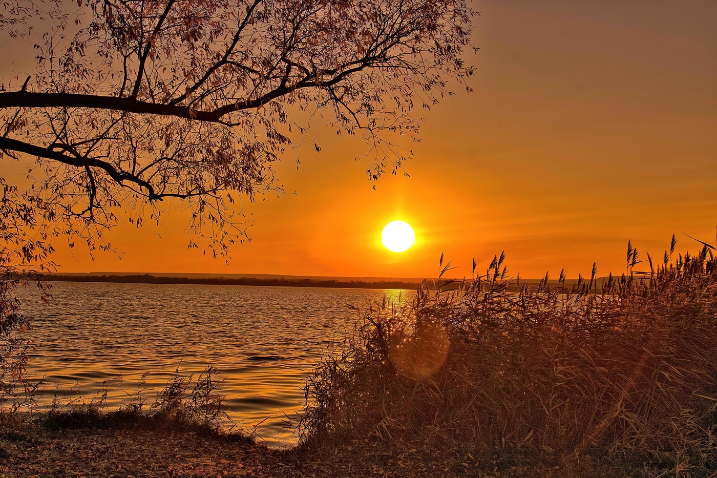 Закат над озером разлился.