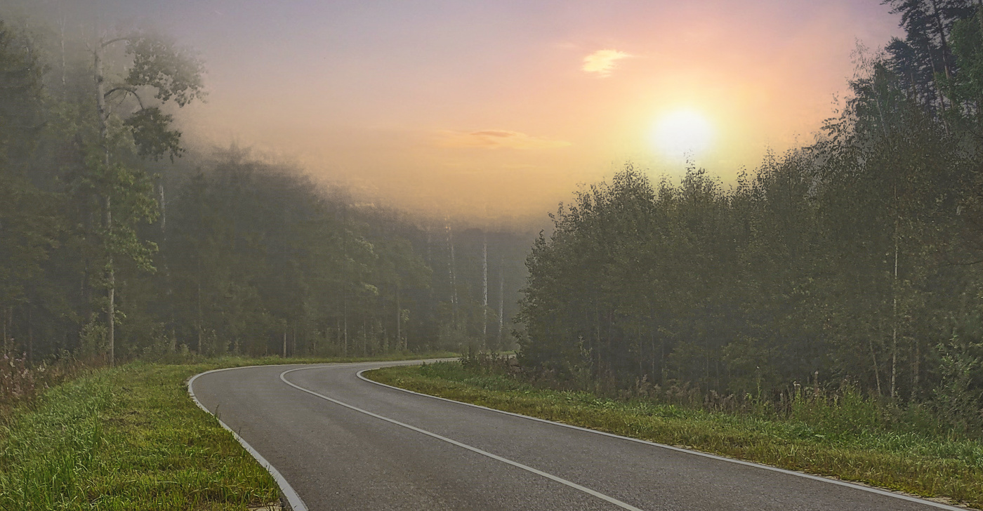 Дорога-и предрассветный туман